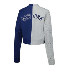 New York Yankees Terez Women's Cropped Button-Up Cardigan - Gray/Navy - MLB Lifestyle