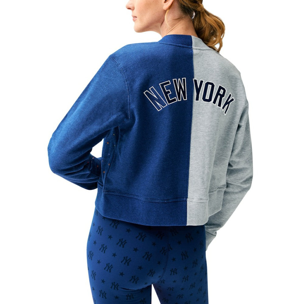 New York Yankees Terez Women's Cropped Button-Up Cardigan - Gray/Navy - MLB Lifestyle