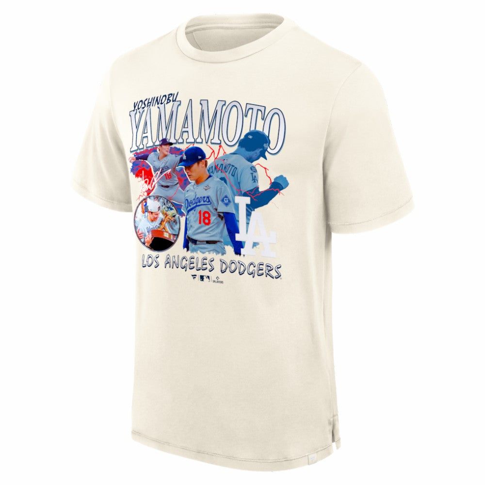 Yoshinobu Yamamoto Los Angeles Dodgers Fanatics Montage T-Shirt - Cream - Fanatics Lifestyle