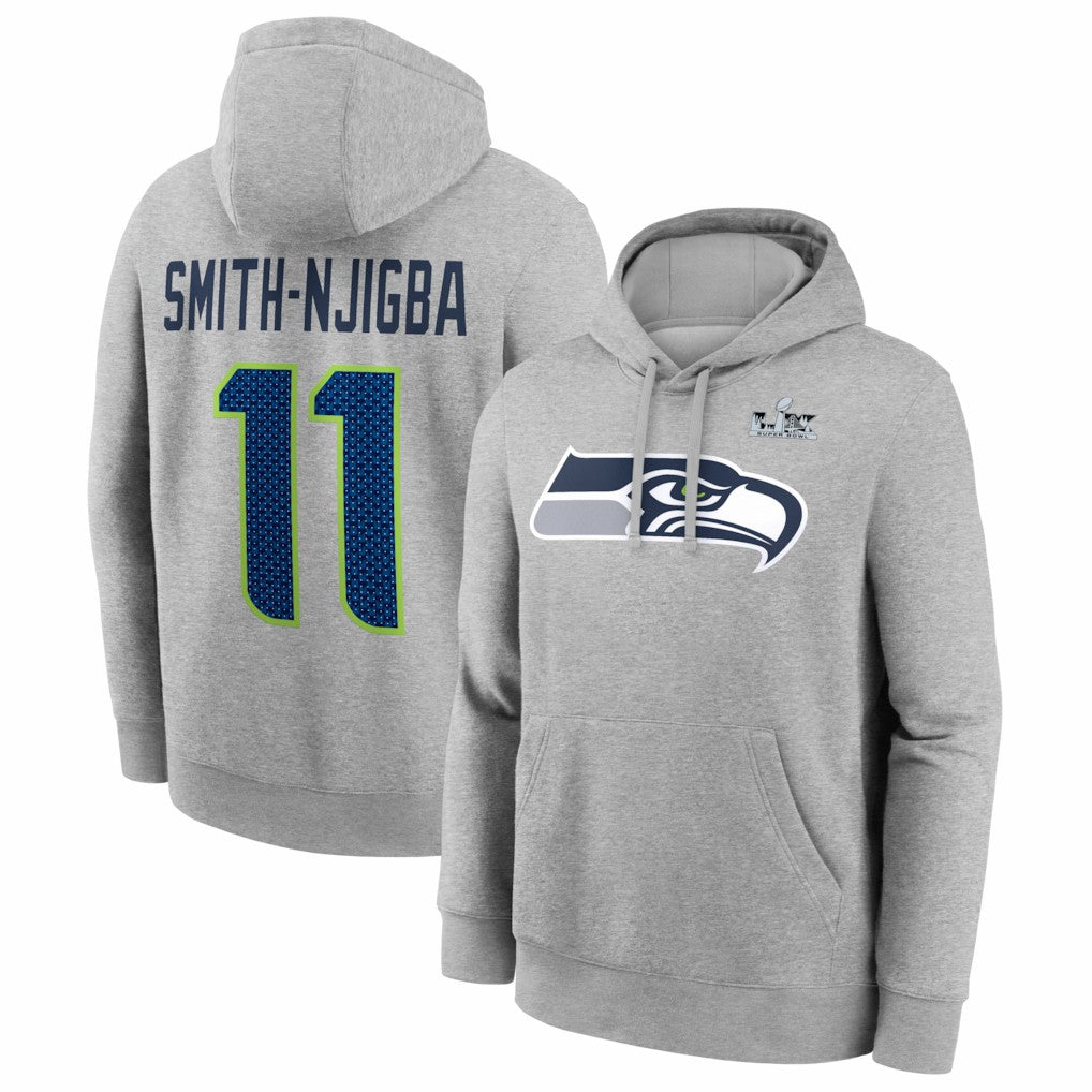 Nike Jaxon Smith-Njigba Seattle Seahawks Super Bowl LX Patch Name & Number Hoodie Heather Gray