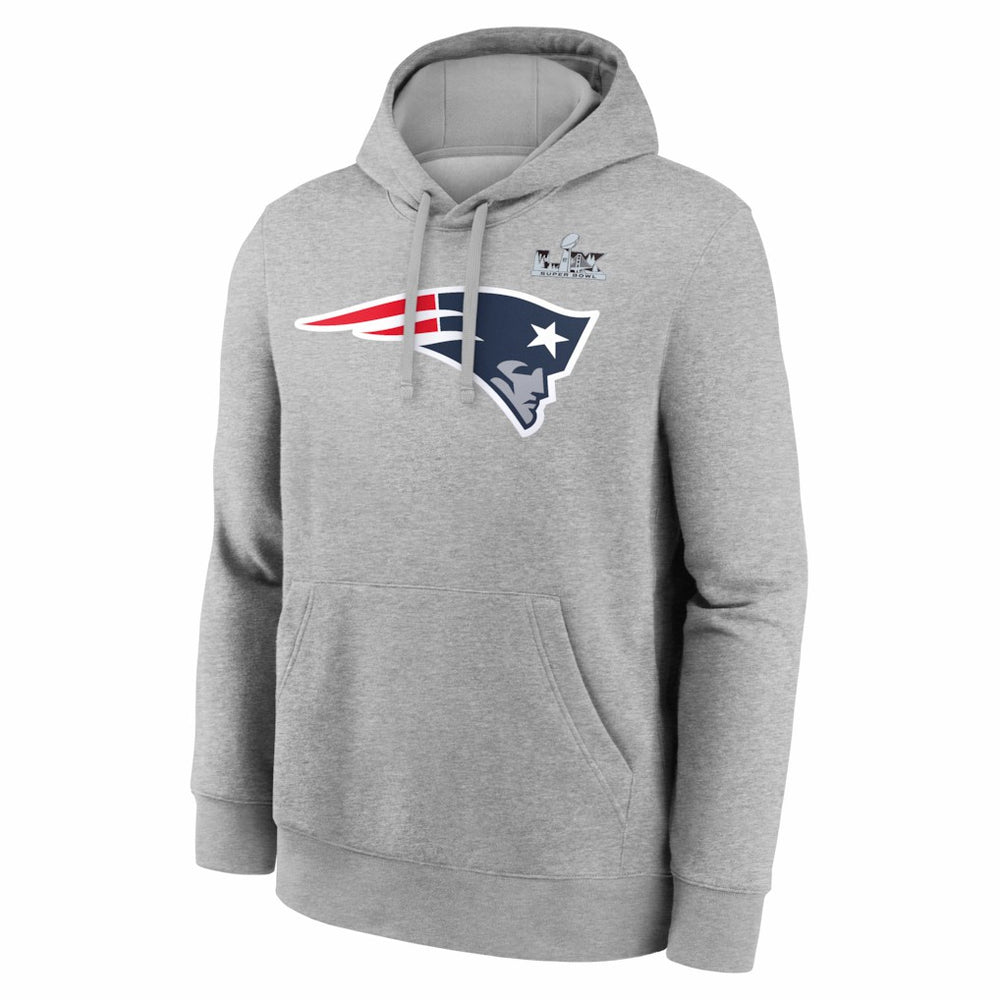 Nike Drake Maye New England Patriots Super Bowl LX Patch Name & Number Hoodie Heather Gray