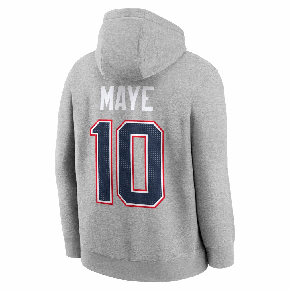 Nike Drake Maye New England Patriots Super Bowl LX Patch Name & Number Hoodie Heather Gray