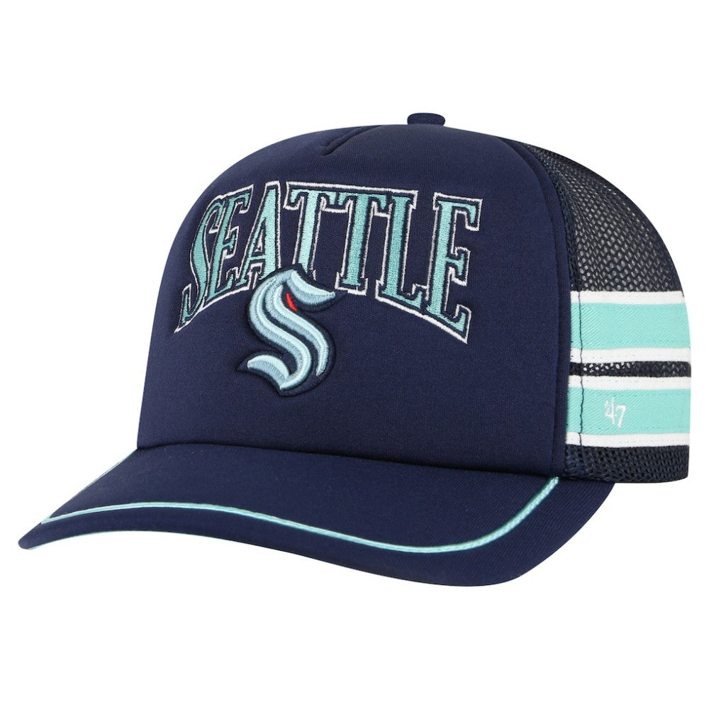 Seattle Kraken '47 Sideband Stripes Trucker Snapback Hat - Deep Sea Blue - NHL 200189422