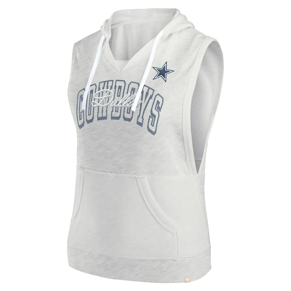 Fanatics Dallas Cowboys Women's Lounge Script Sleeveless V-Neck Pullover Hoodie Oatmeal