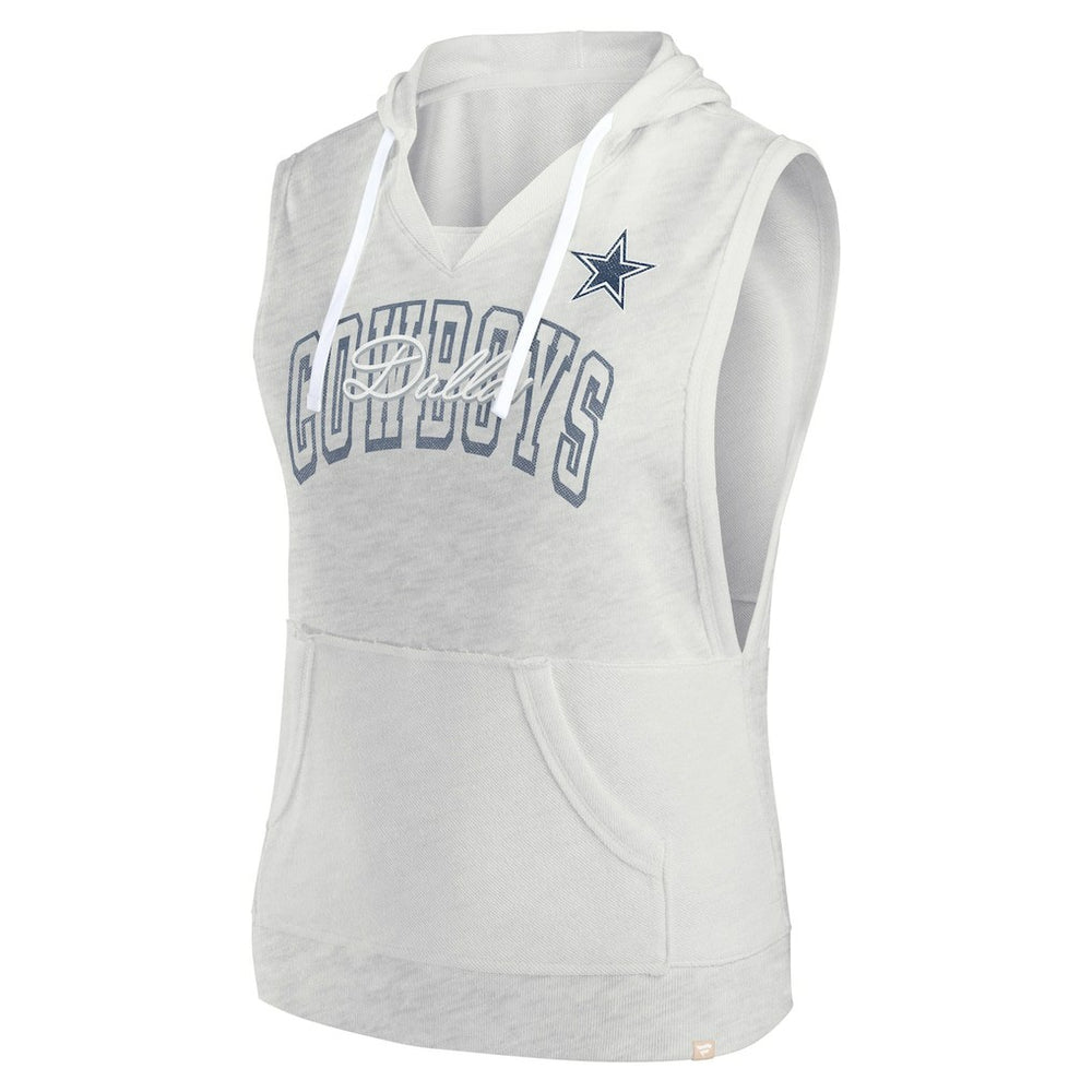 Fanatics Dallas Cowboys Women's Lounge Script Sleeveless V-Neck Pullover Hoodie Oatmeal