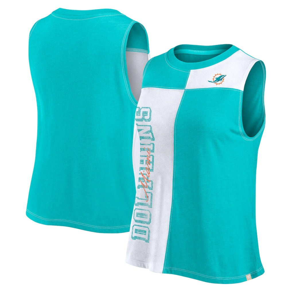 Fanatics Miami Dolphins FanaticsWomen's Script Color Block Tank Top Aqua/White