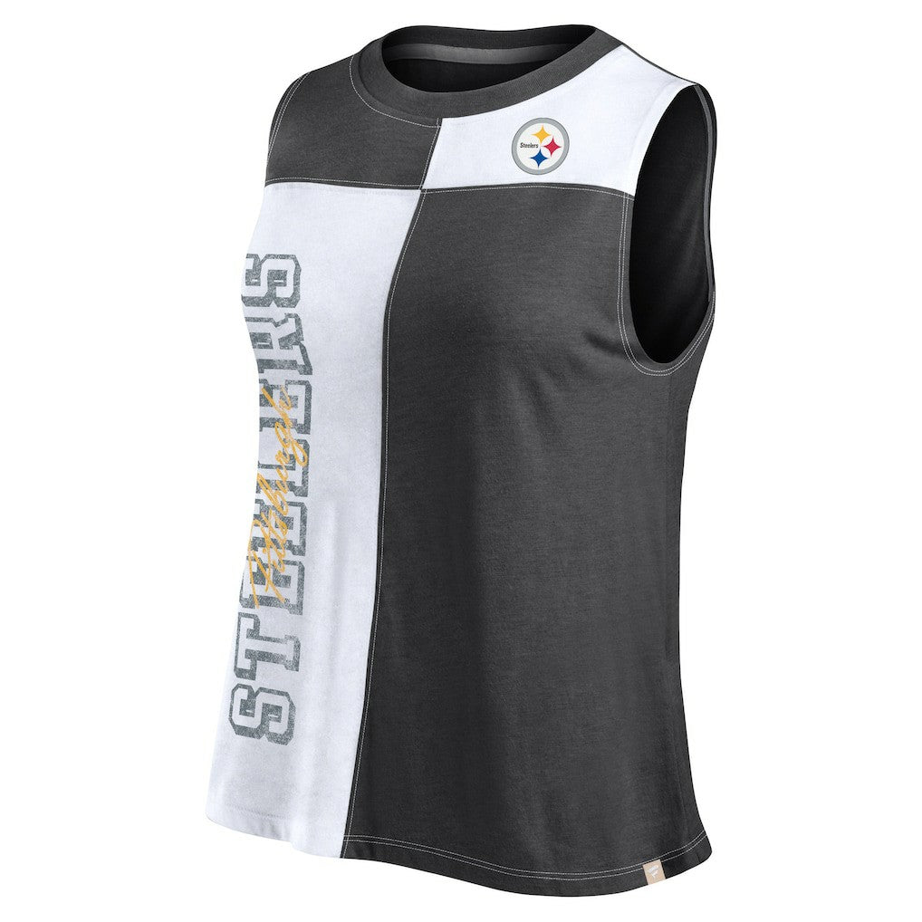 Fanatics Pittsburgh Steelers FanaticsWomen's Script Color Block Tank Top Black/White
