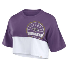 Fanatics Baltimore Ravens Women's Boxy Color Split Cropped T-Shirt Purple/White