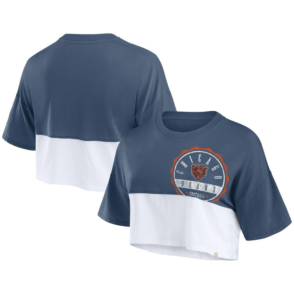 Fanatics Chicago Bears Women's Boxy Color Split Cropped T-Shirt Navy/White