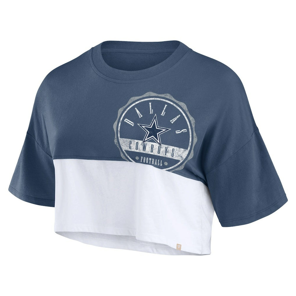 Fanatics Dallas Cowboys Women's Boxy Color Split Cropped T-Shirt Navy/White