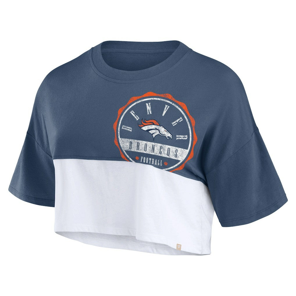 Fanatics Denver Broncos Women's Boxy Color Split Cropped T-Shirt Navy/White