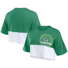 Fanatics Green Bay Packers Women's Boxy Color Split Cropped T-Shirt Green/White