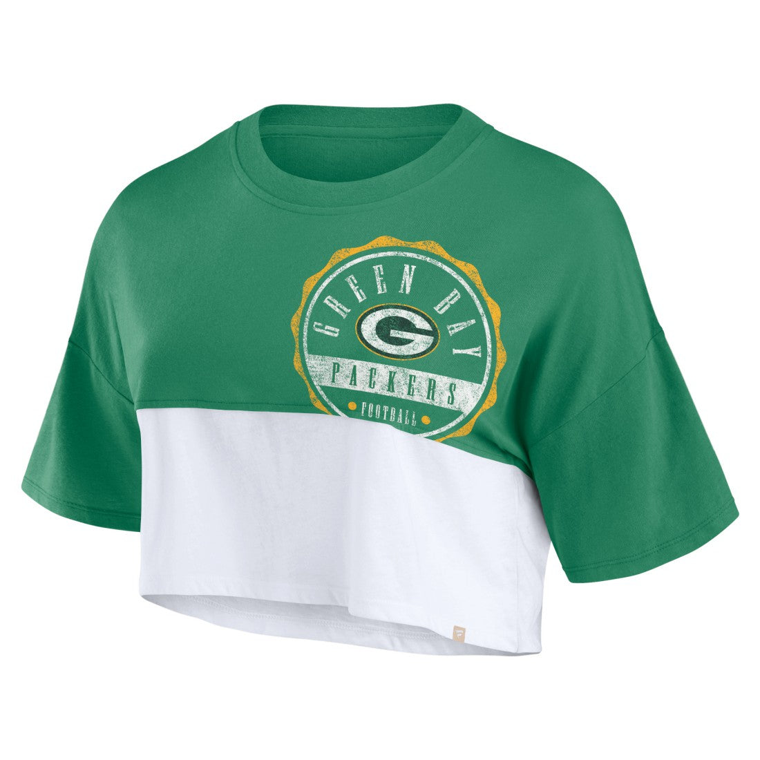 Fanatics Green Bay Packers Women's Boxy Color Split Cropped T-Shirt Green/White
