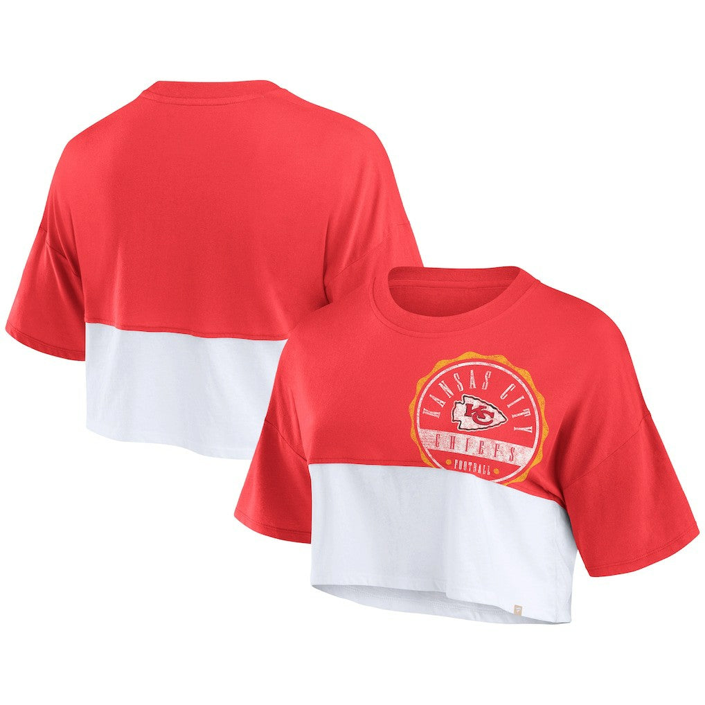 Fanatics Kansas City Chiefs Women's Boxy Color Split Cropped T-Shirt Red/White