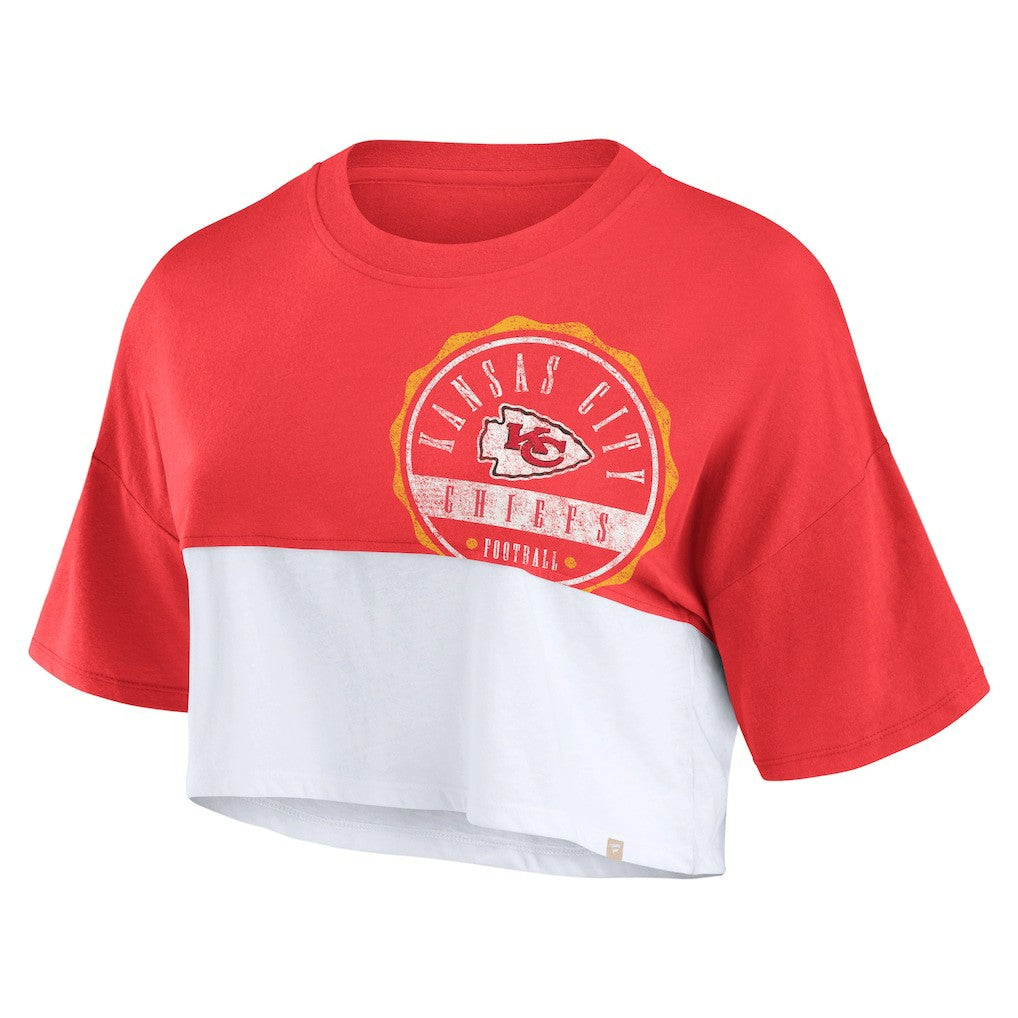 Fanatics Kansas City Chiefs Women's Boxy Color Split Cropped T-Shirt Red/White