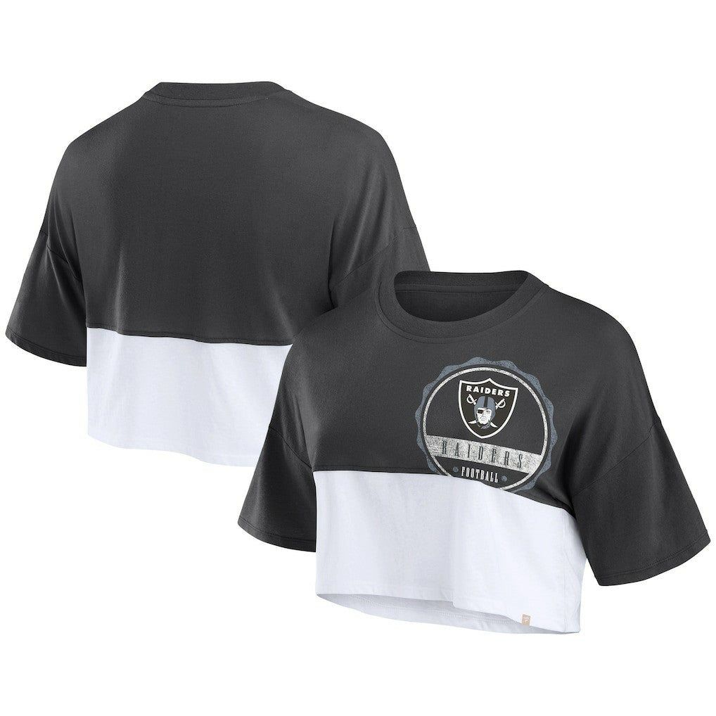 Fanatics Las Vegas Raiders Women's Boxy Color Split Cropped T-Shirt Black/White
