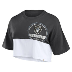 Fanatics Las Vegas Raiders Women's Boxy Color Split Cropped T-Shirt Black/White
