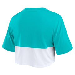 Fanatics Miami Dolphins Women's Boxy Color Split Cropped T-Shirt Aqua/White