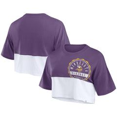Fanatics Minnesota Vikings Women's Boxy Color Split Cropped T-Shirt Purple/White