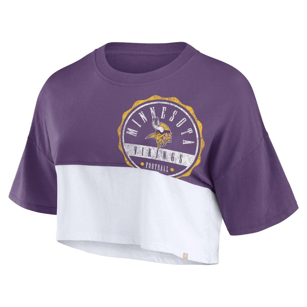 Fanatics Minnesota Vikings Women's Boxy Color Split Cropped T-Shirt Purple/White