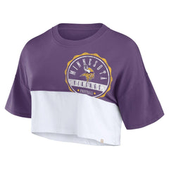 Fanatics Minnesota Vikings Women's Boxy Color Split Cropped T-Shirt Purple/White