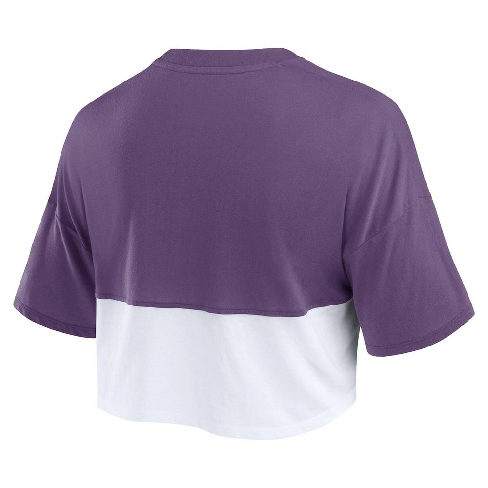 Fanatics Minnesota Vikings Women's Boxy Color Split Cropped T-Shirt Purple/White