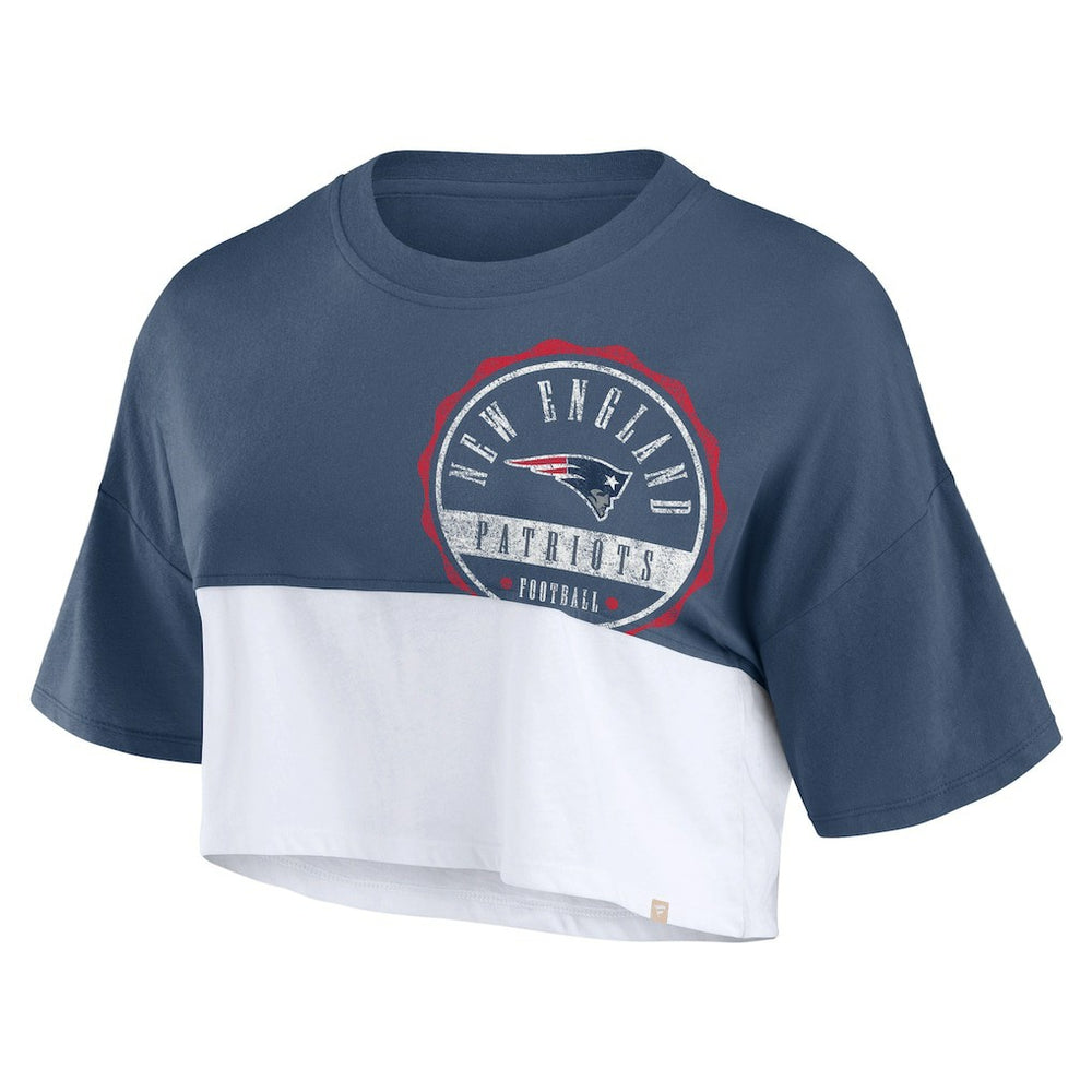 Fanatics New England Patriots Women's Boxy Color Split Cropped T-Shirt Navy/White