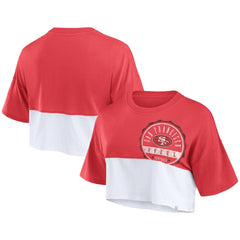 Fanatics San Francisco 49ers Women's Boxy Color Split Cropped T-Shirt Scarlet/White