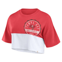 Fanatics Tampa Bay Buccaneers Women's Boxy Color Split Cropped T-Shirt Red/White