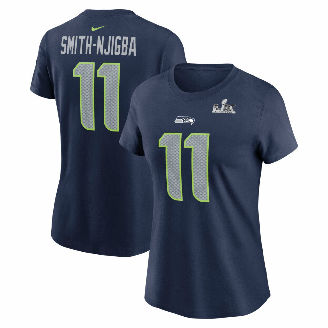 Nike Jaxon Smith-Njigba Seattle Seahawks Women's Super Bowl LX Patch Name & Number T-Shirt College Navy