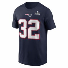 Nike TreVeyon Henderson New England Patriots Super Bowl LX Patch Name & Number T-Shirt Navy