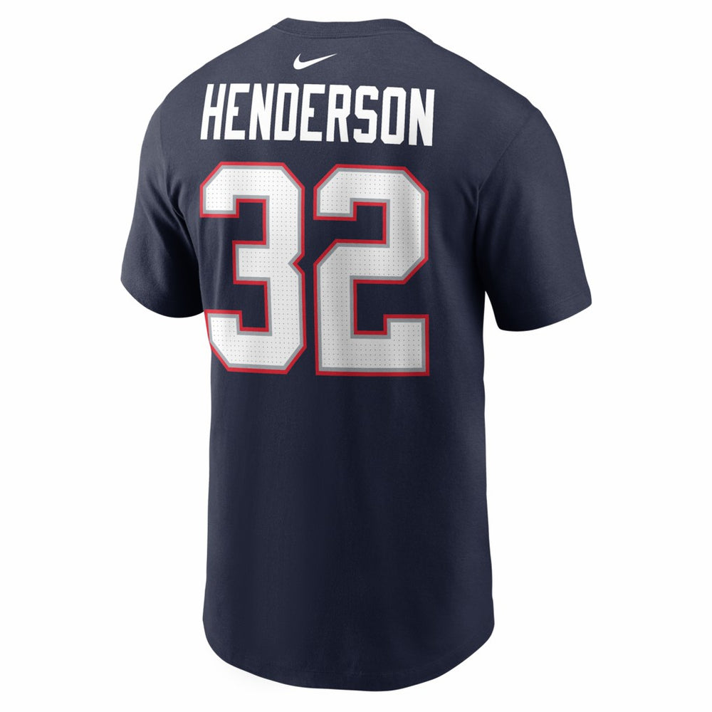 Nike TreVeyon Henderson New England Patriots Super Bowl LX Patch Name & Number T-Shirt Navy