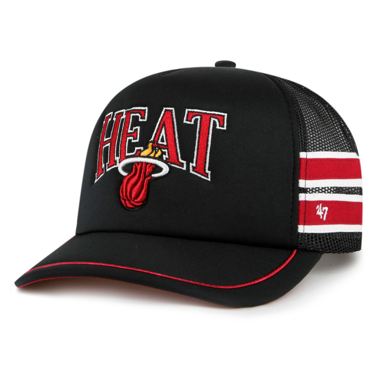 Miami Heat '47 Sidebrand Stripes Trucker Adjustable Hat Black | 47 brand Lifestyle