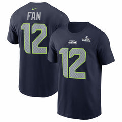 Nike 12s Seattle Seahawks Super Bowl LX Patch Name & Number T-Shirt College Navy