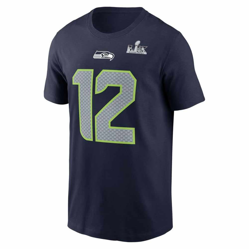 Nike 12s Seattle Seahawks Super Bowl LX Patch Name & Number T-Shirt College Navy