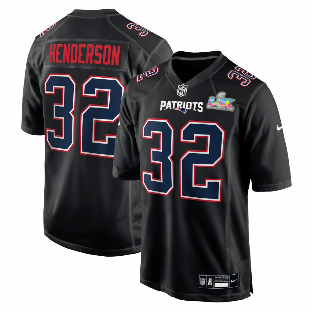 Nike TreVeyon Henderson New England Patriots Super Bowl LX Patch Carbon Fashion Game Jersey Black