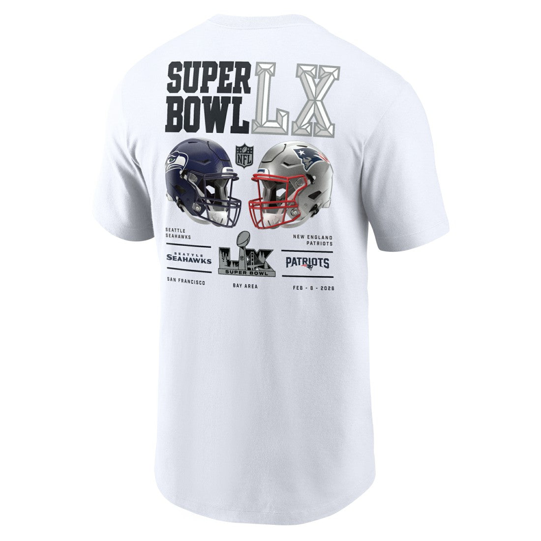Nike New England Patriots vs. Seattle Seahawks Super Bowl LX Dueling T-Shirt White