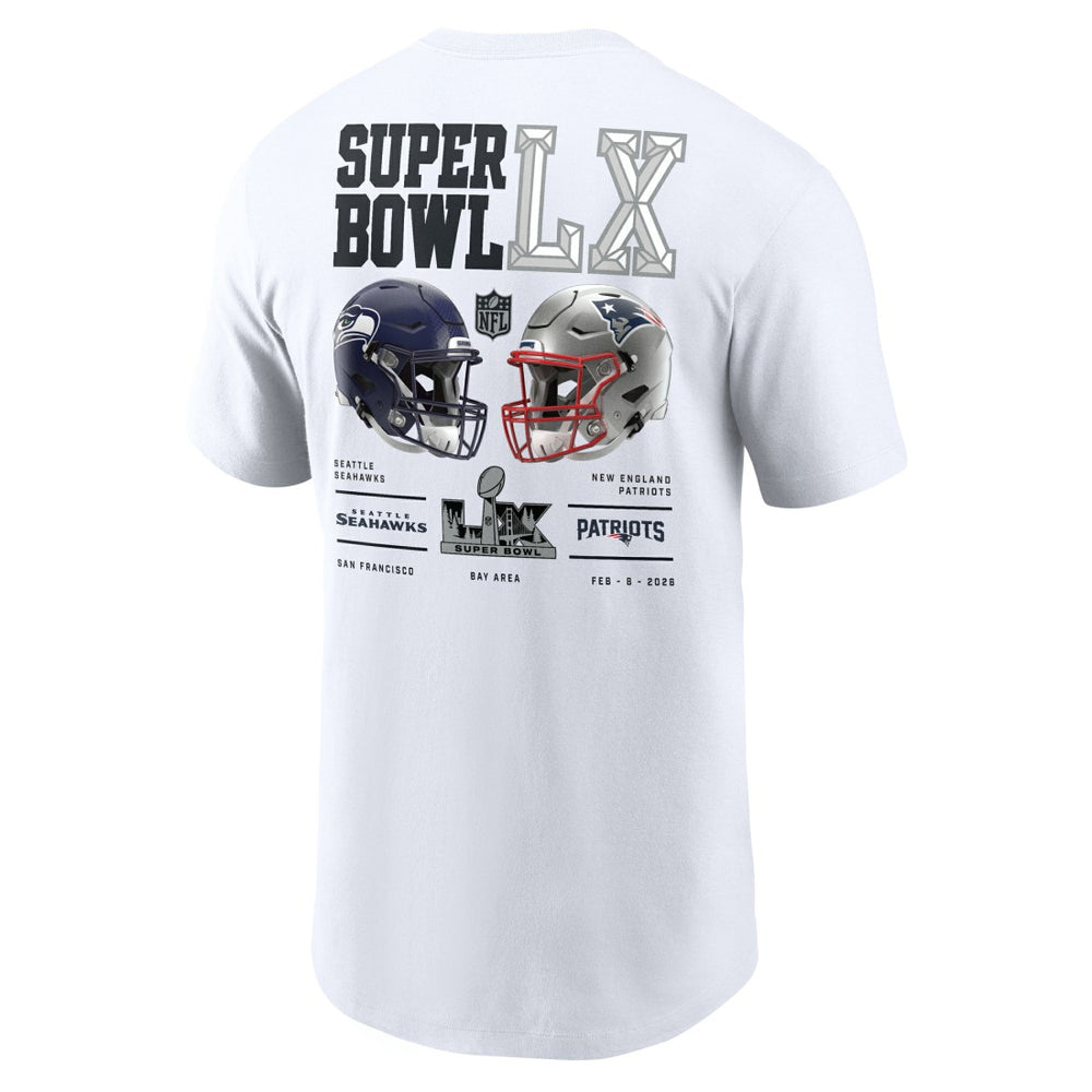 Nike New England Patriots vs. Seattle Seahawks Super Bowl LX Dueling T-Shirt White