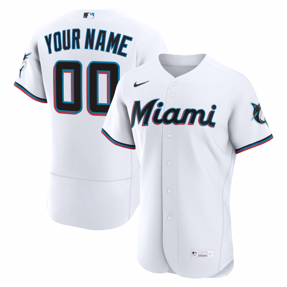 Miami Marlins Nike Home Authentic Custom Jersey - White - Nike Discount