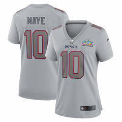 Nike Drake Maye New England Patriots Women's Super Bowl LX Patch Atmosphere Fashion Game Jersey Silver