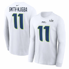 Nike Jaxon Smith-Njigba Seattle Seahawks Super Bowl LX Champions Patch Name & Number Long Sleeve T-Shirt White