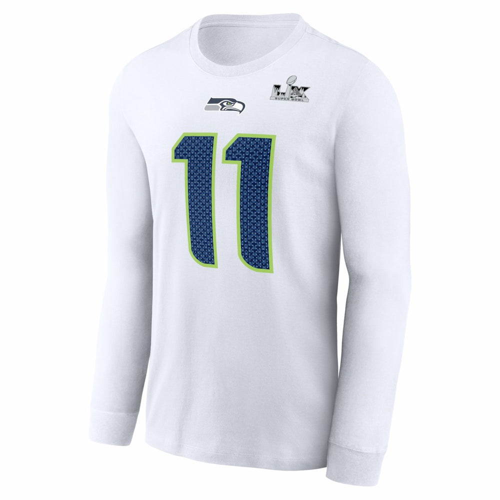 Nike Jaxon Smith-Njigba Seattle Seahawks Super Bowl LX Champions Patch Name & Number Long Sleeve T-Shirt White