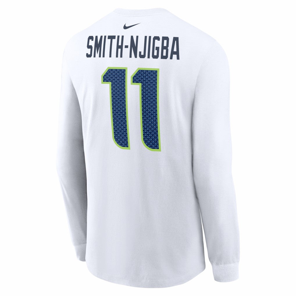 Nike Jaxon Smith-Njigba Seattle Seahawks Super Bowl LX Champions Patch Name & Number Long Sleeve T-Shirt White