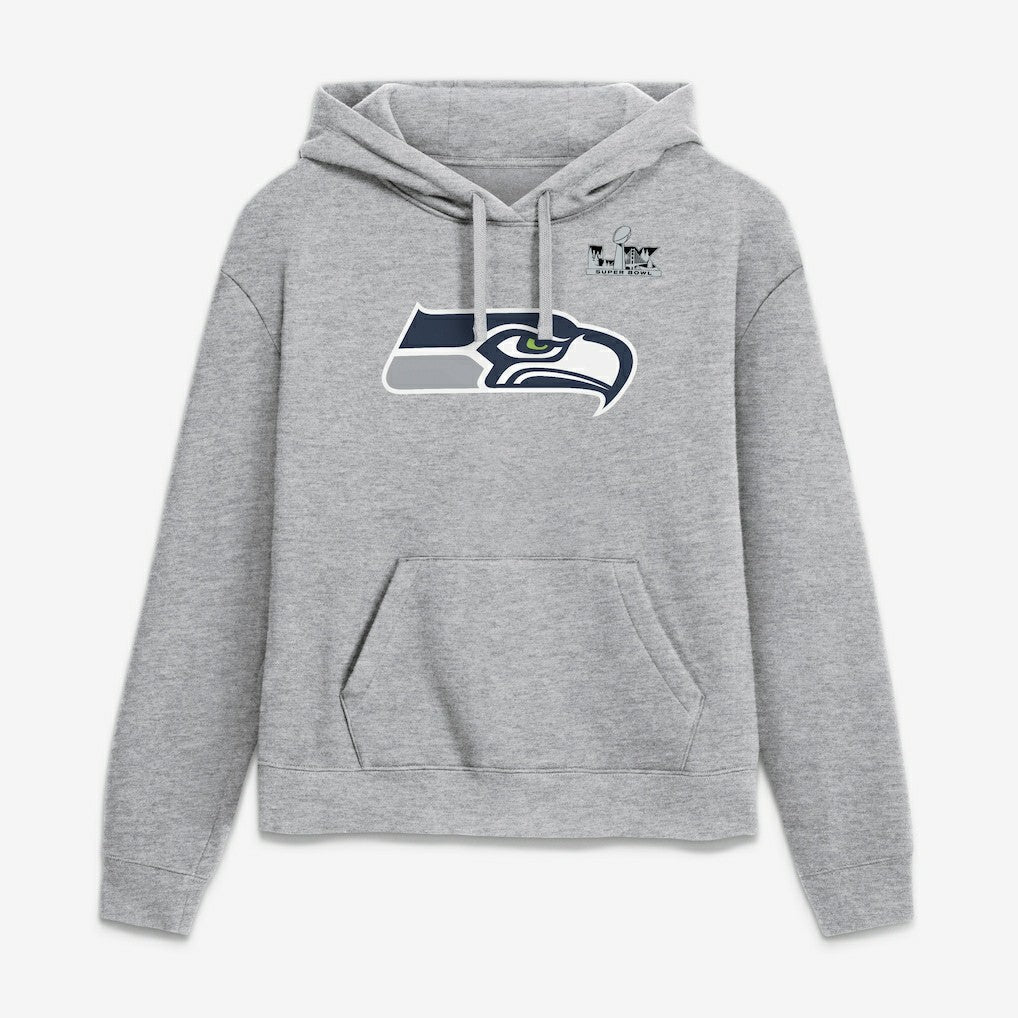 Nike Jaxon Smith-Njigba Seattle Seahawks Women's Super Bowl LX Champions Patch Name & Number Hoodie Heather Gray