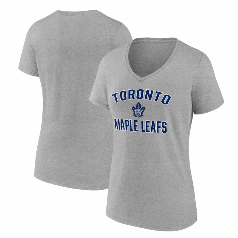 Toronto Maple Leafs Logo Athletic Women's Arch Victory V-Neck T-Shirt - Heather Gray - NHL 2001940634