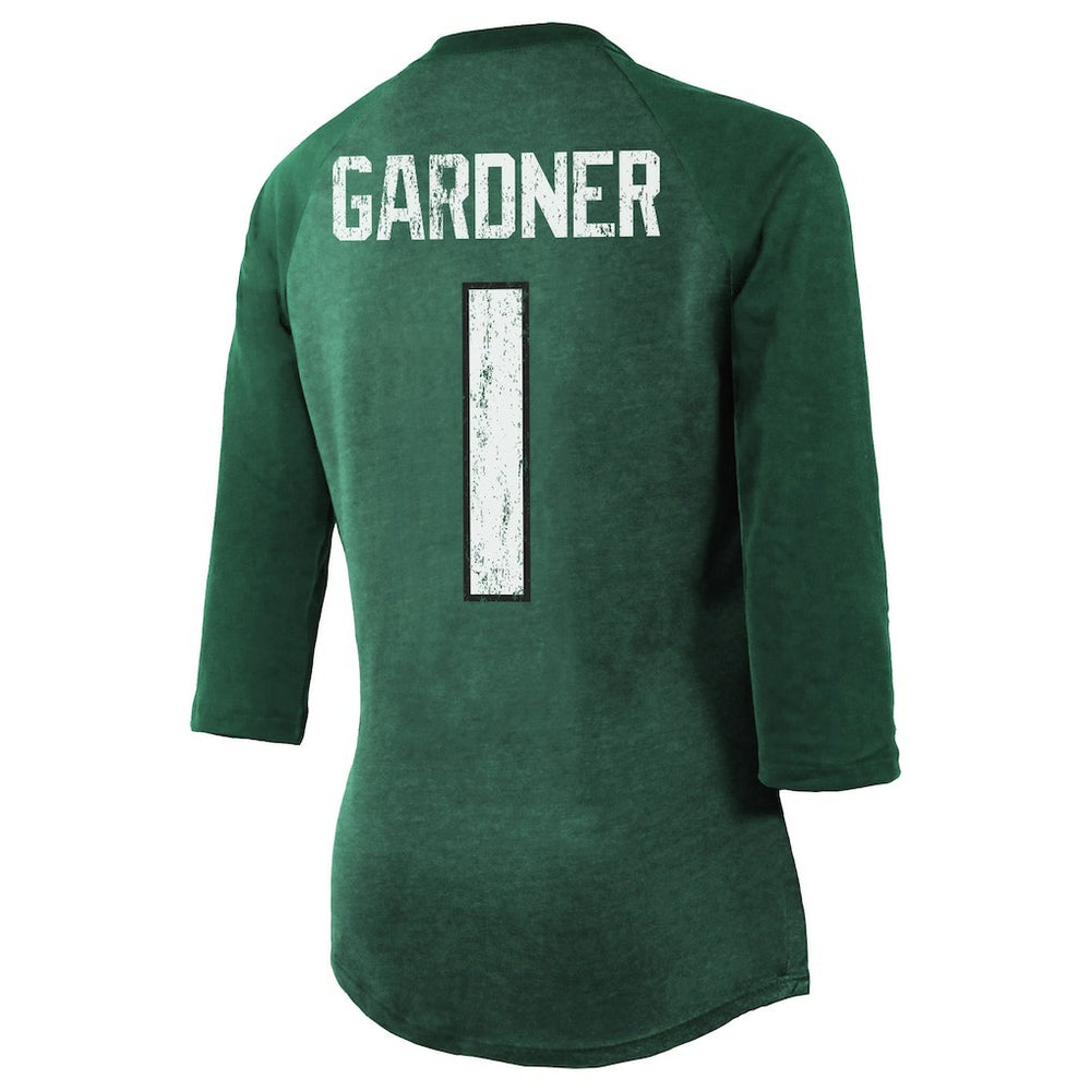 Ahmad Sauce Gardner New York Jets Majestic Threads Women's Player Name & Number Tri-Blend 3/4-Sleeve Fitted T-Shirt Green