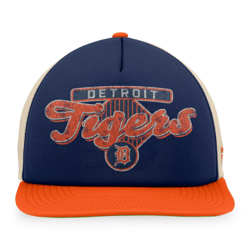 Detroit Tigers Fanatics Cooperstown Collection Talley Foam Trucker Snapback Hat - Navy/Orange - Fanatics Lifestyle