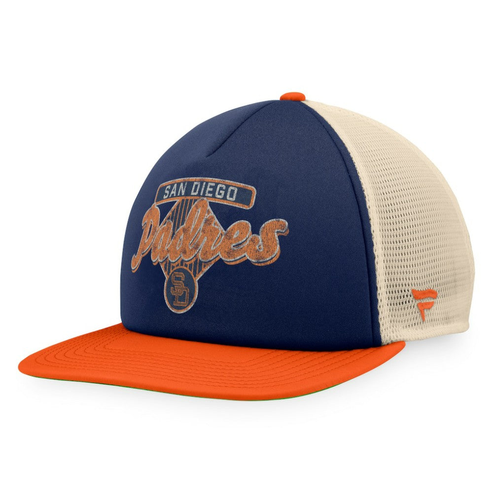 San Diego Padres Fanatics Cooperstown Collection Talley Foam Trucker Snapback Hat - Navy/Orange - Fanatics Online