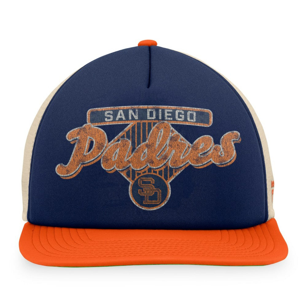 San Diego Padres Fanatics Cooperstown Collection Talley Foam Trucker Snapback Hat - Navy/Orange - Fanatics Online