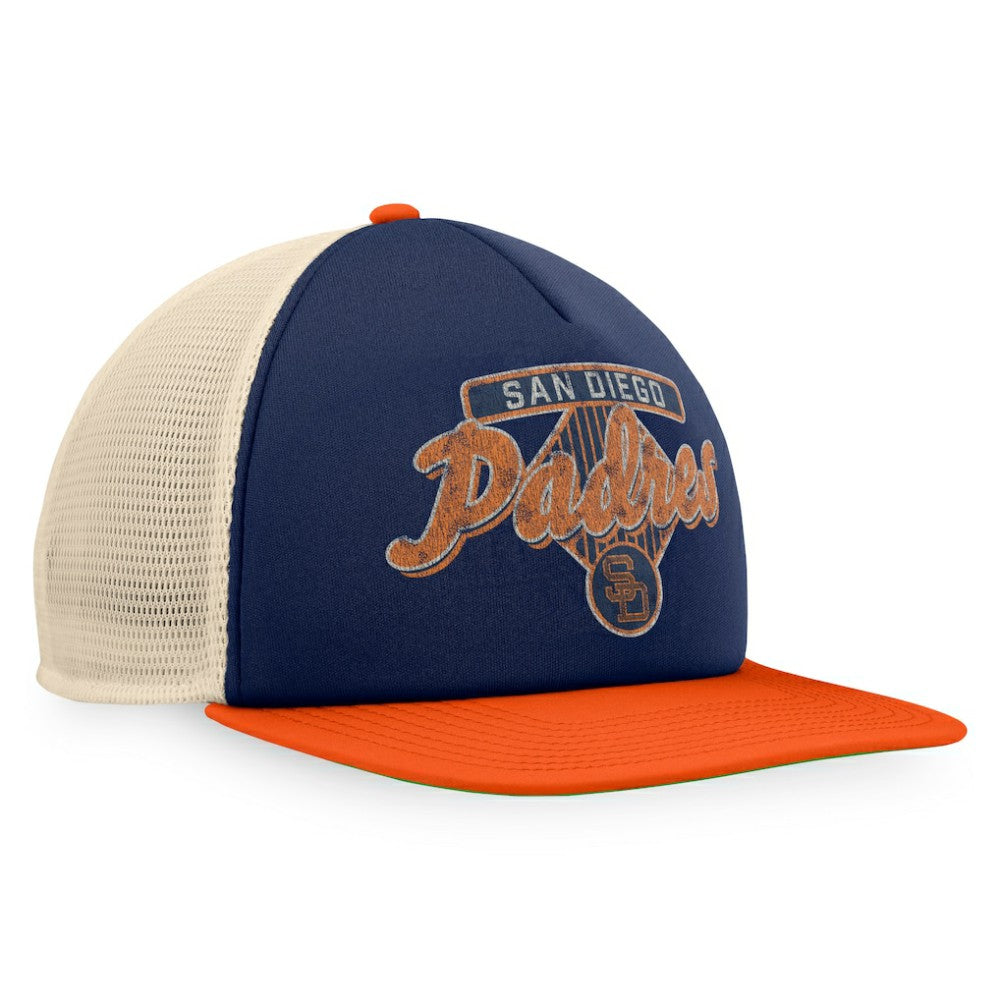 San Diego Padres Fanatics Cooperstown Collection Talley Foam Trucker Snapback Hat - Navy/Orange - Fanatics Online